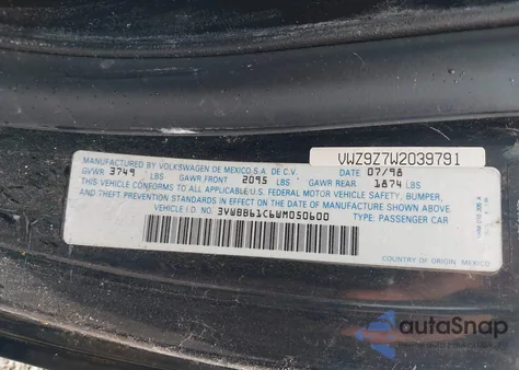 1998 Volkswagen New Beetle из США, поврежденный, VIN 3VWBB61C6WM050600